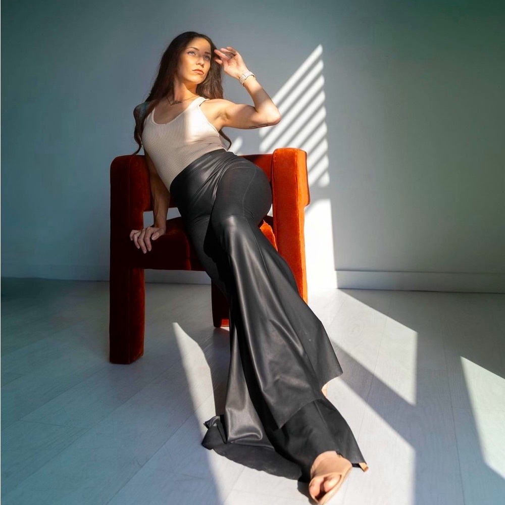 Black pleather flare pants